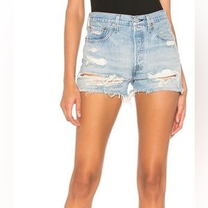 Levi's REVOLVE 501 High-Rise Distressed Jean Denim Shorts Fault Line Cut Off